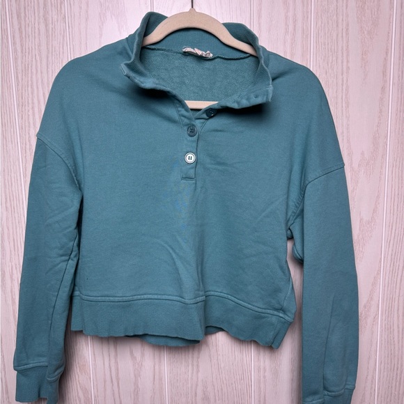 Listicle Teal Quarter Button-Up Cropped Women's Top Size S - Picture 1 of 10